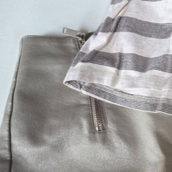 Sonoma Short Sleeve Off-White/Gray Striped Cotton Tee with Rolled Sleeve Option - Picture 5 of 17